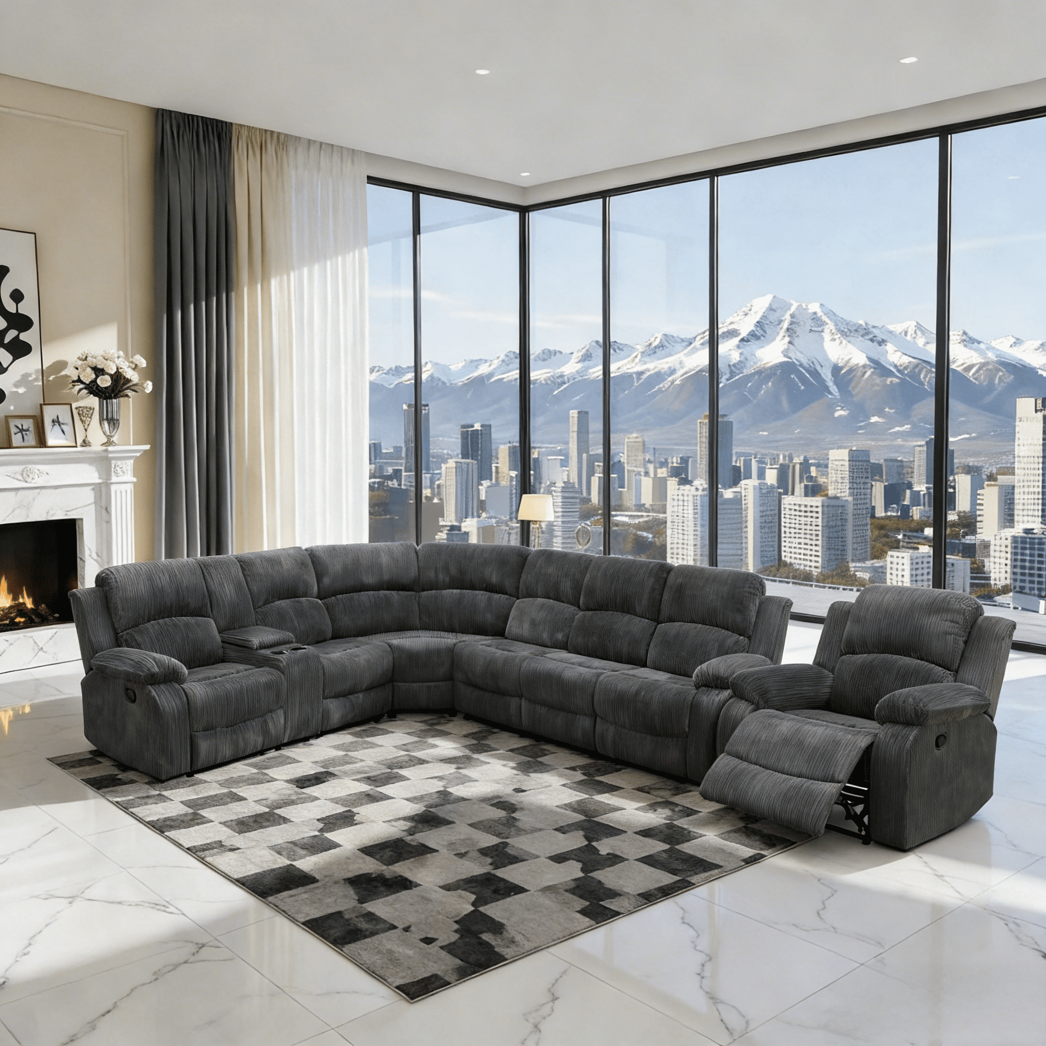 Gewnee Chenille Manual Reclining Corner Sofa with 1-Seat Sofa, Cup Holders, Oversize Reclining Couch for Living Room Gray
