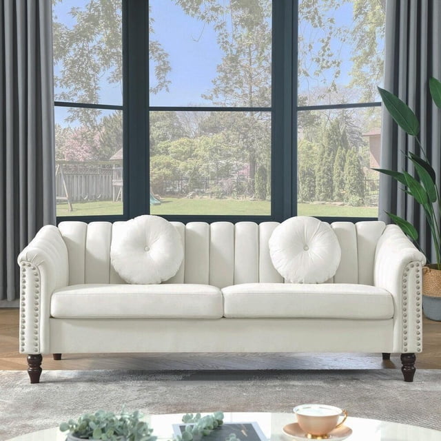 Vevlet Ribble Couch Gewnee Chesterfield Velvet Sofa Couch with Nailhead Trim and 2 Pillows ...
