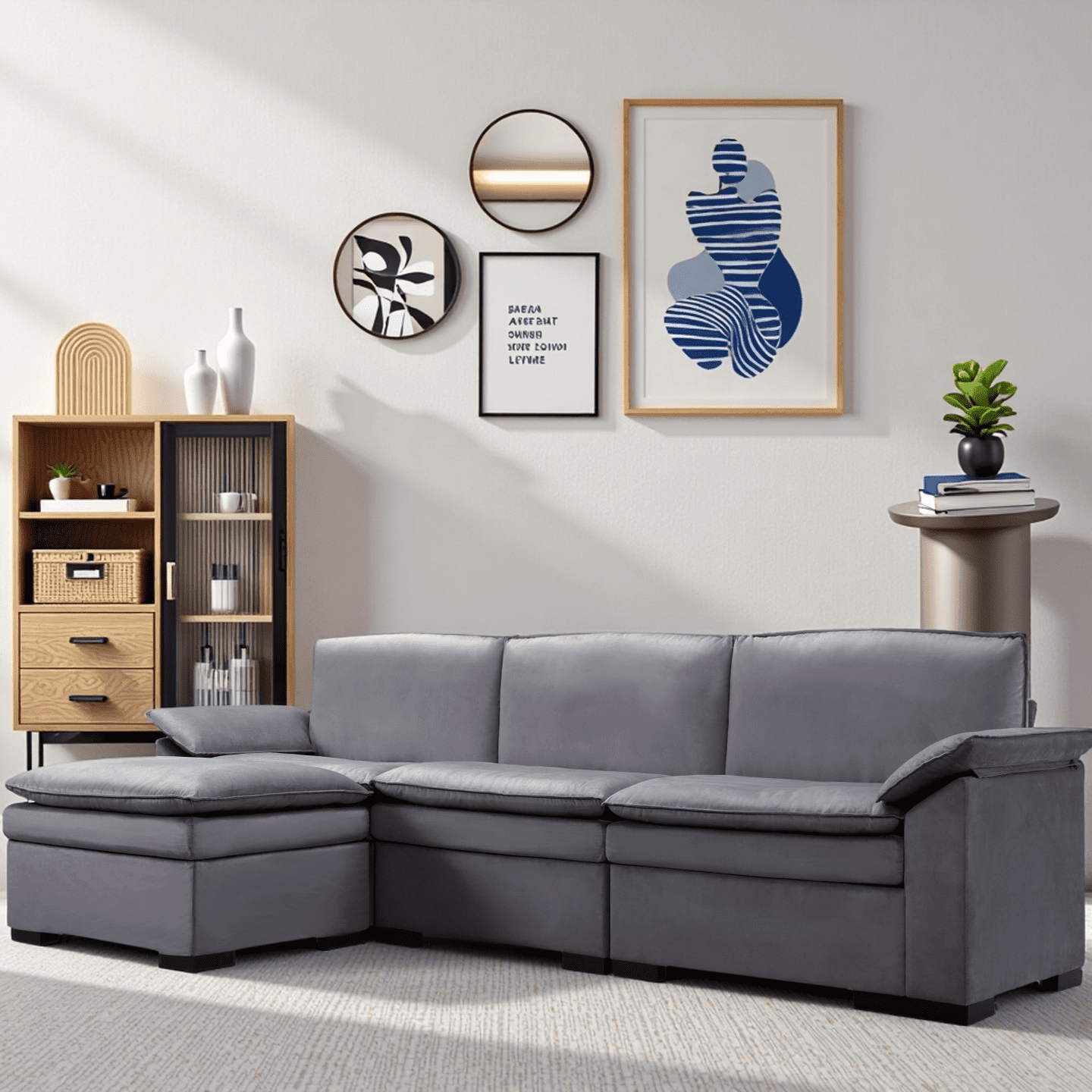 Gewnee Combination Sofa With Movable Footstool and Movable Footrest, Suitable For Living, Office Area and Reception Room.