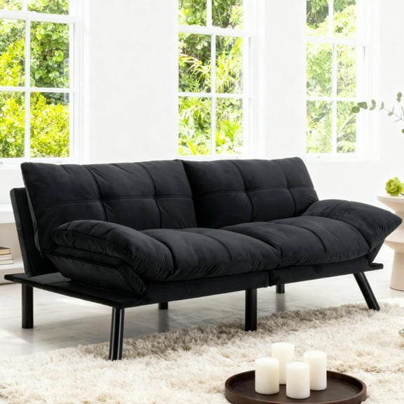 Gewnee Convertible Folding Modern sofa Bed,Upholstered Loveset,Adjustable Armrest and Backrest,Suitable for Living rooms and Apartments.Black