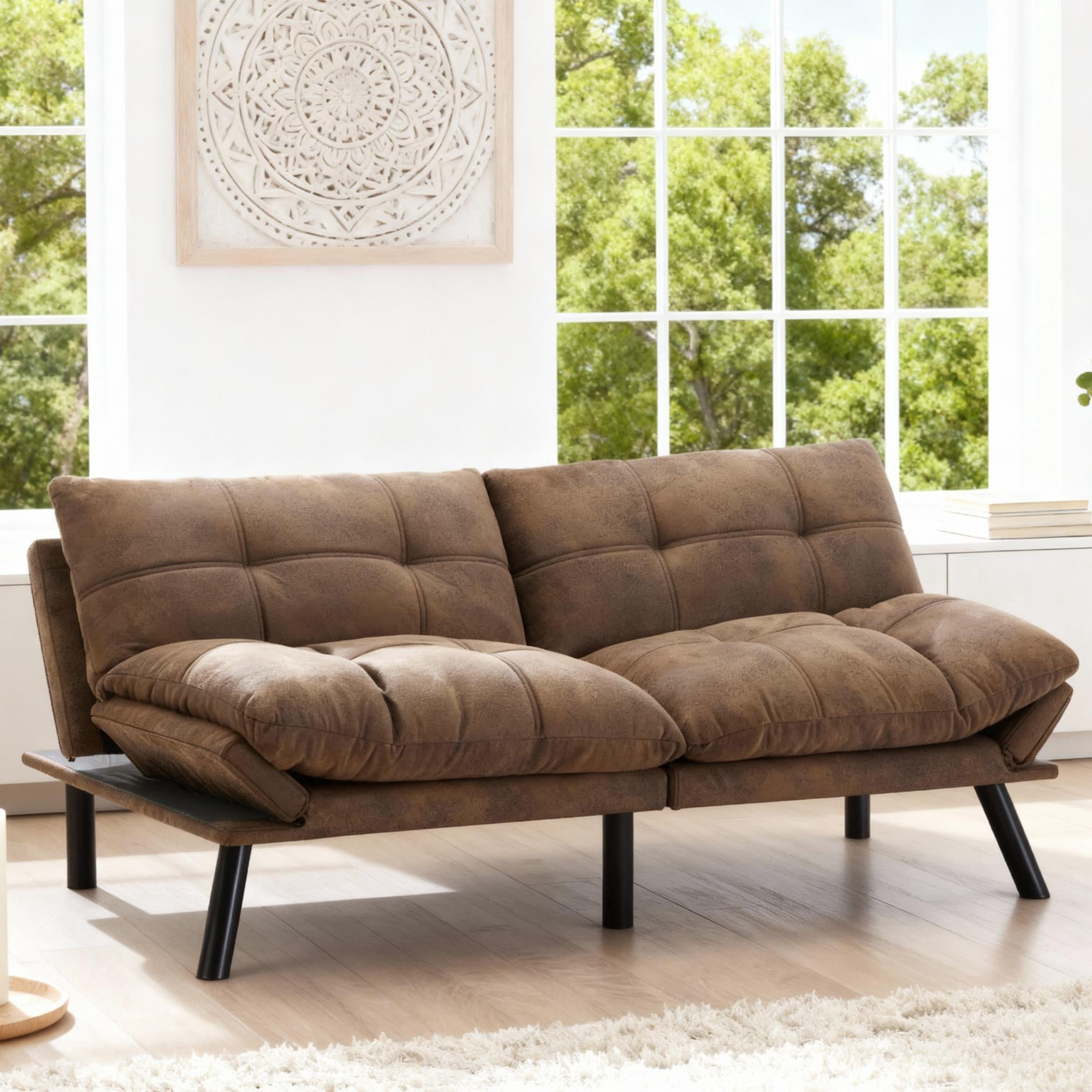 Gewnee Convertible Folding Modern sofa Bed,Upholstered Loveset,Adjustable Armrest and Backrest,Suitable for Living rooms and Apartments.Brown