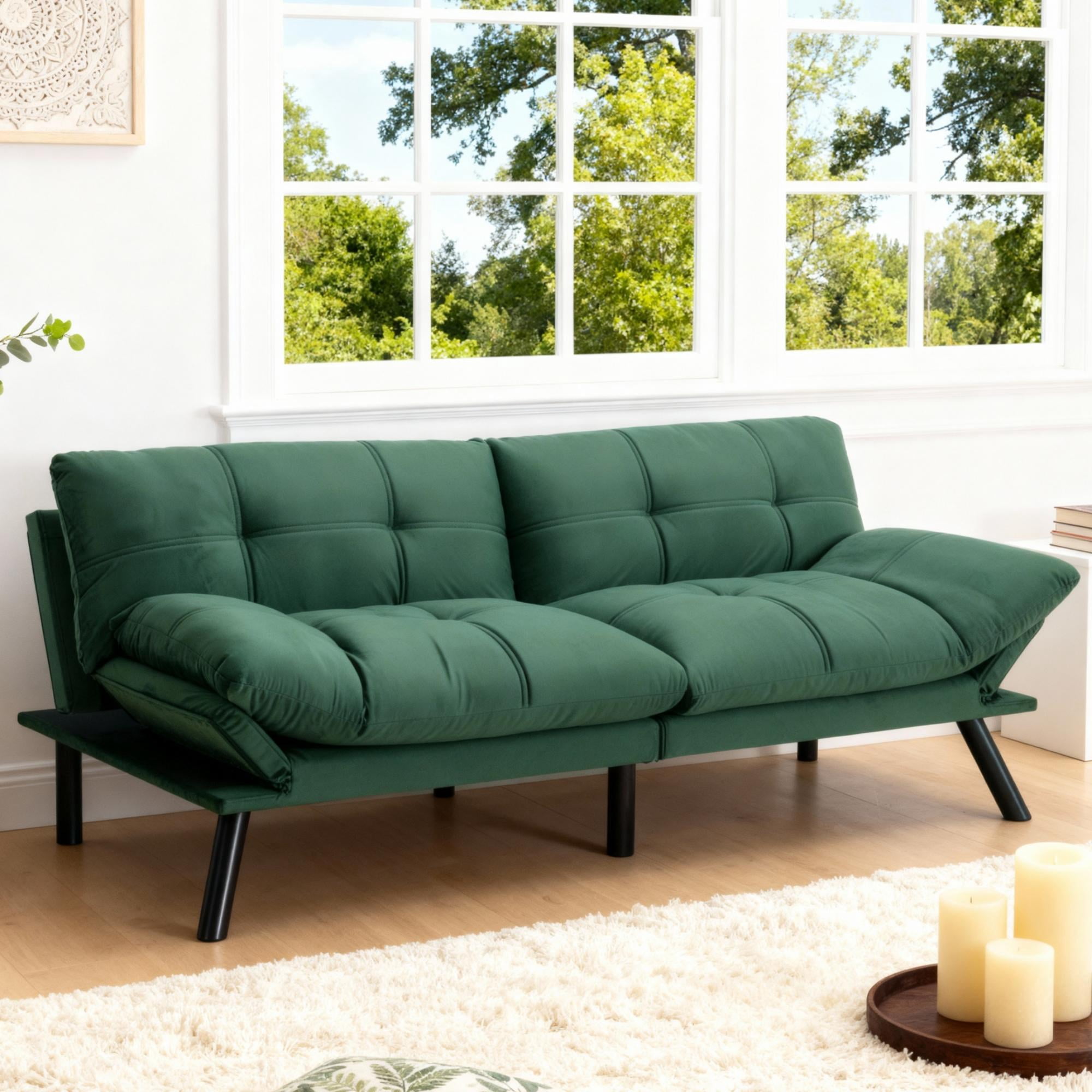 Gewnee Convertible Folding Modern sofa Bed,Upholstered Loveset,Adjustable Armrest and Backrest,Suitable for Living rooms and Apartments.Emerald