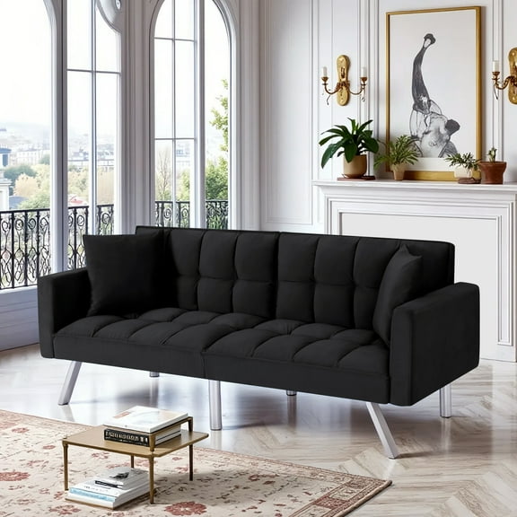 Gewnee Convertible Futon Sofa Bed, 74" Comfy Loveseat Sleeper Sofa, Comfy Velvet Twin Size Futon Couch Bed for Small Space Bedroom Dorm Office