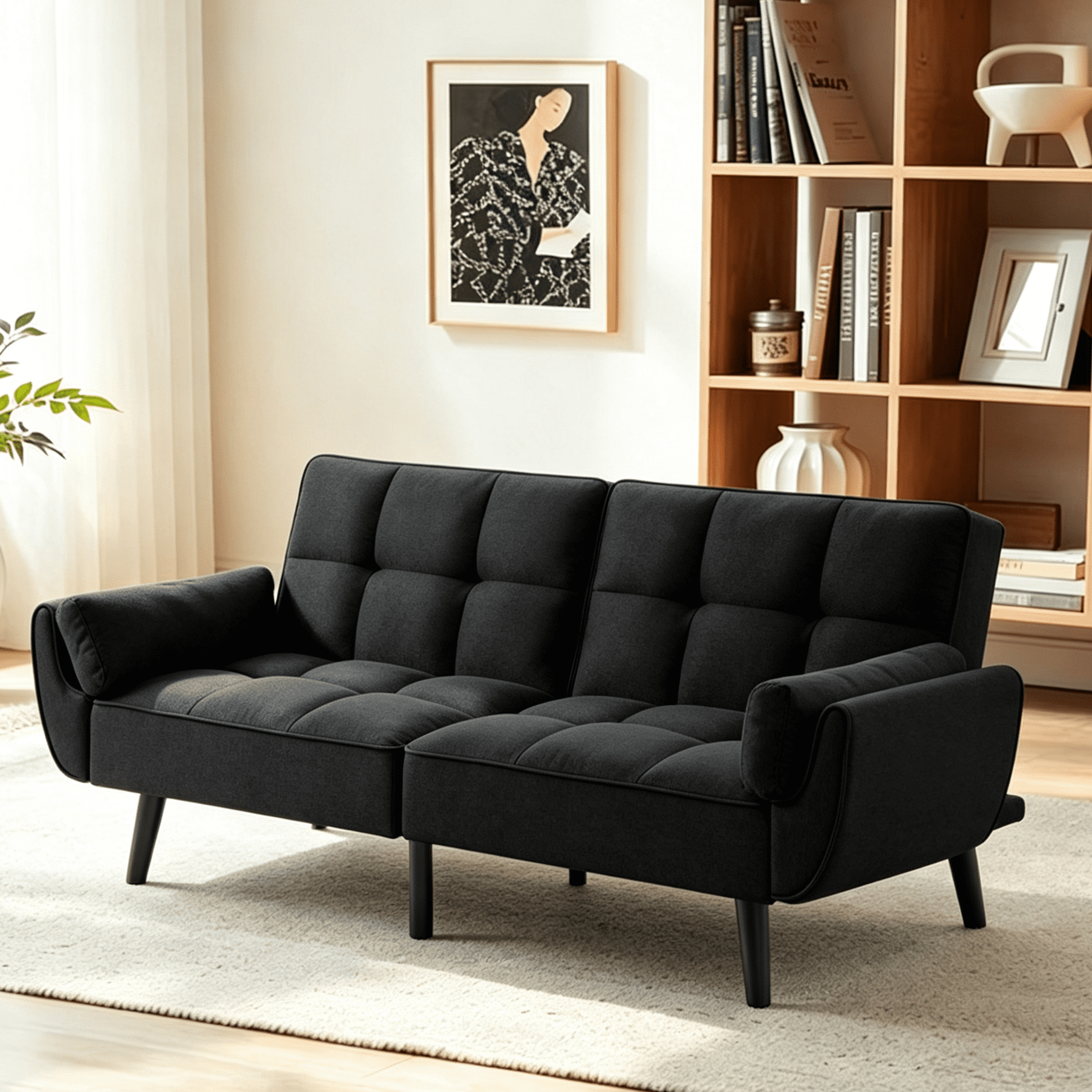 Gewnee Convertible Futon Sofa Bed, Sleeper Couch with 3‑Position Split‑Back, Multi‑Purpose Convertible Sofa for Small Space, Living Room, Apartment, Studio & Office, Black