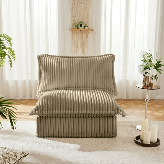 Gewnee Corduroy Fabric Camel Deep Seat Singel Armless Sofa Couch for Living Room, Reading Room, Bedroom and Working Spaces