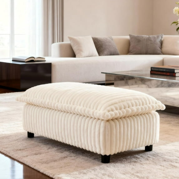 Gewnee Corduroy Fabric Cream Singel Ottoman For Deep Seat Sofa Couch for Living Room, Reading Room