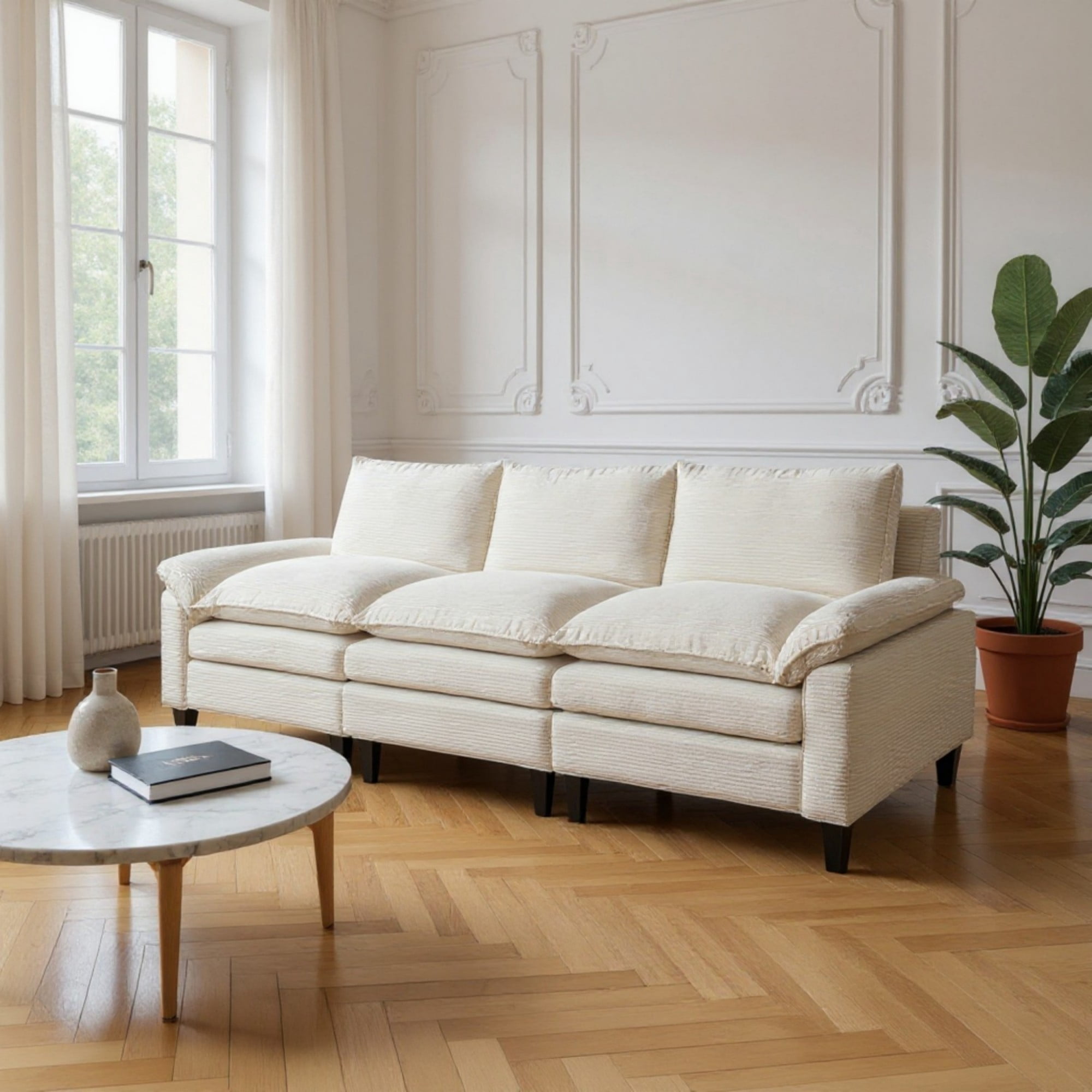 Gewnee Corduroy Fabric Modular Sofa Upholstered Modern Sofa, 3 Seater Comfy Couch for Bedroom and Living Room, Designed for Small Spaces, Apartment, Bedroom, Dorm, Office,