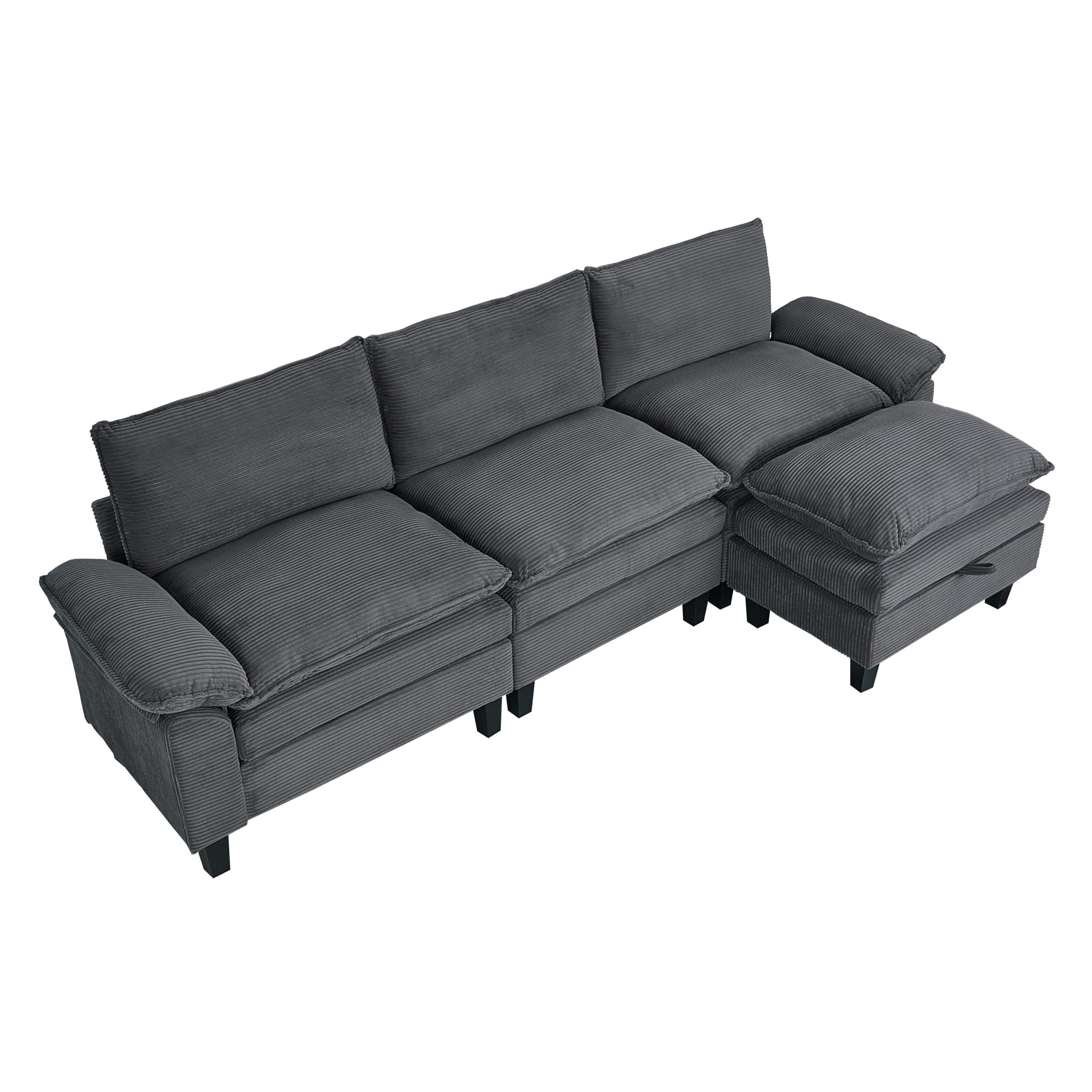 Gewnee Corduroy Fabric Modular Sofa Upholstered Modern Sofa, 3 Seater Comfy Couch With Tea Table Storage Ottoman for Bedroom and Living Room, Apartment, Bedroom, Dorm, Office,
