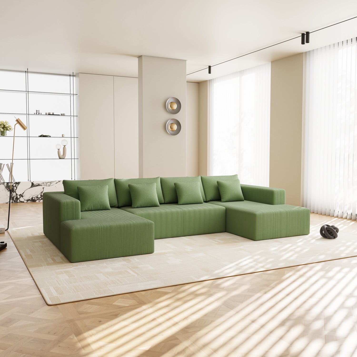 Gewnee Luxury Oversized Deep Seat Corduroy U-Shaped Modular Sofa with Chaise - for Living Room, Office