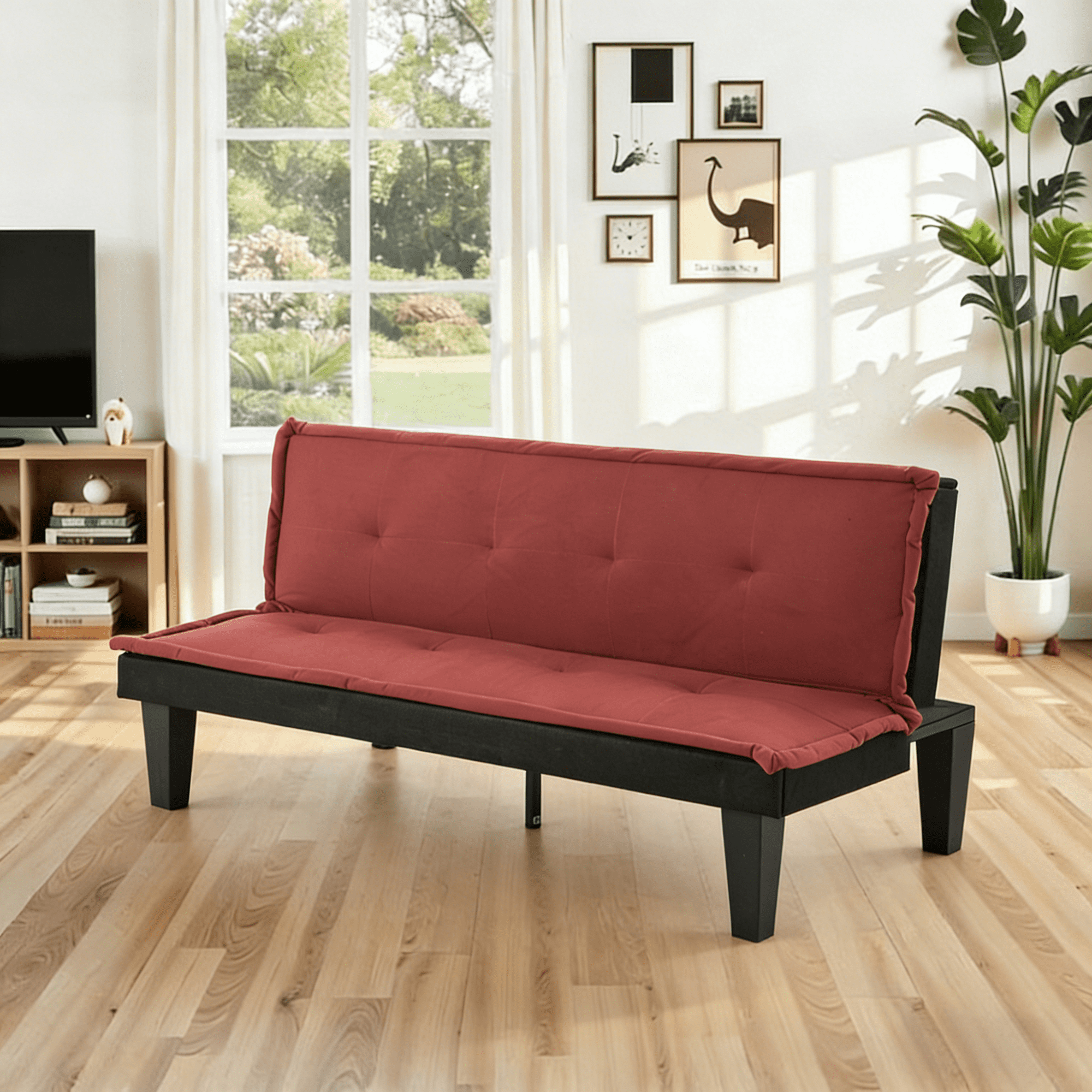 Gewnee Dark Red 62.99" Futon Sofa Bed, 5-Level Adjustable Loveseat, Foldable Sleeper Sofa for Office & Guest Rooms