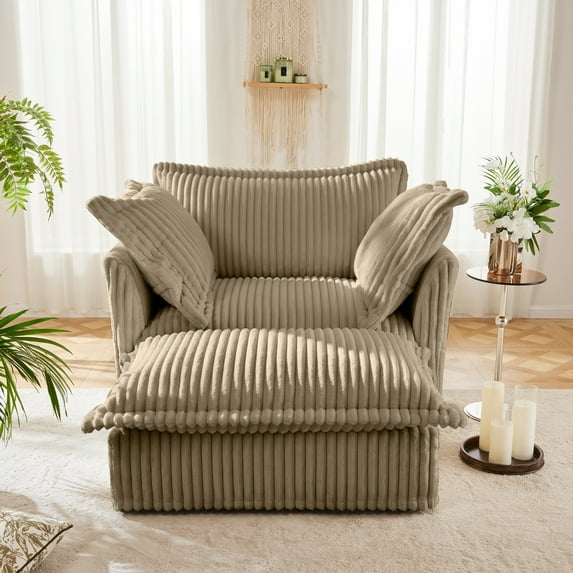 Gewnee Deep Seat Armchair with Ottoman, Camel Corduroy Fabric with Large Soft Pillows(Set of 2) for Living Room