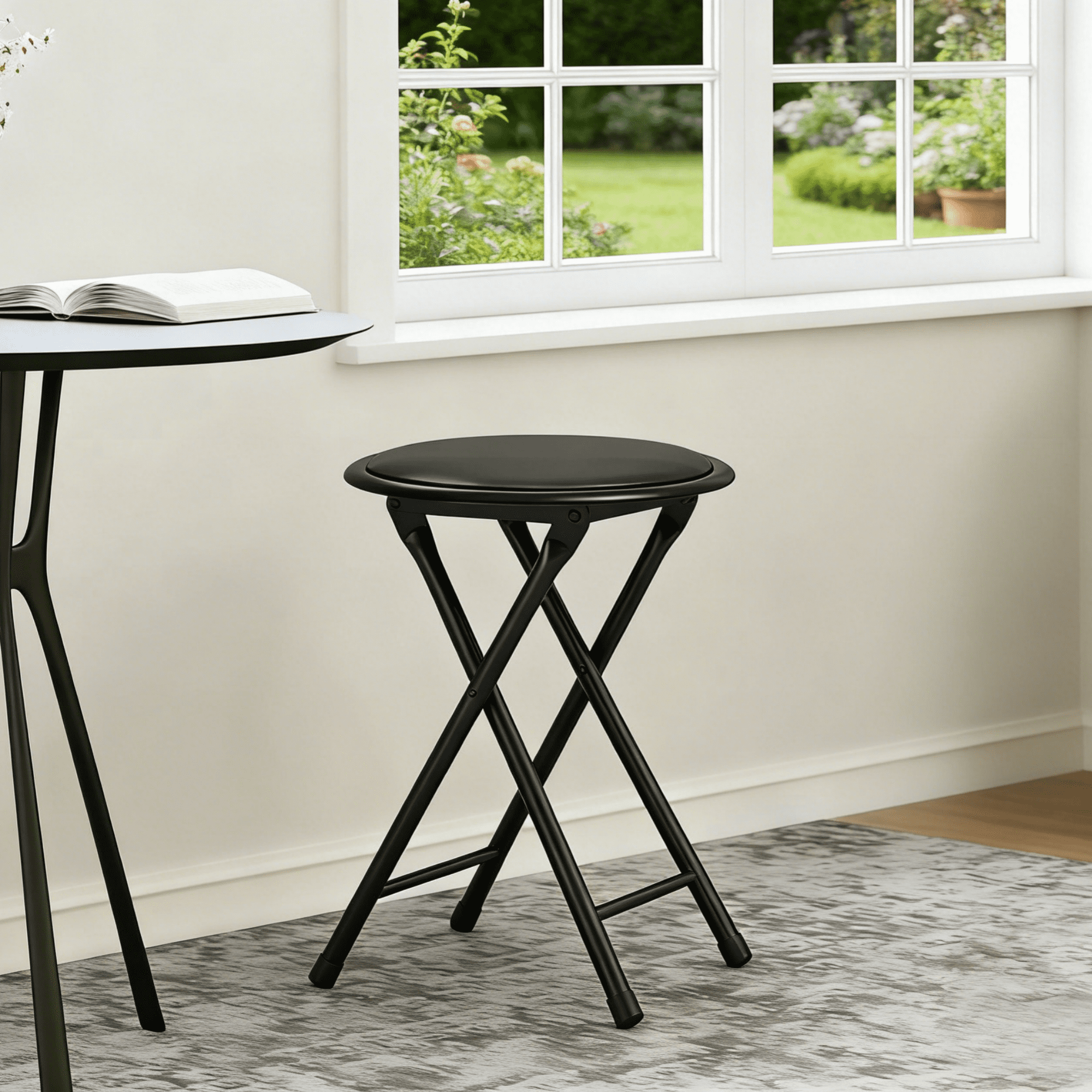 Gewnee Durable Folding Chair PVC Padded Cushion Chair with Stainless Steel Frame for Home and Office,Gatherings,Black(1Pack)