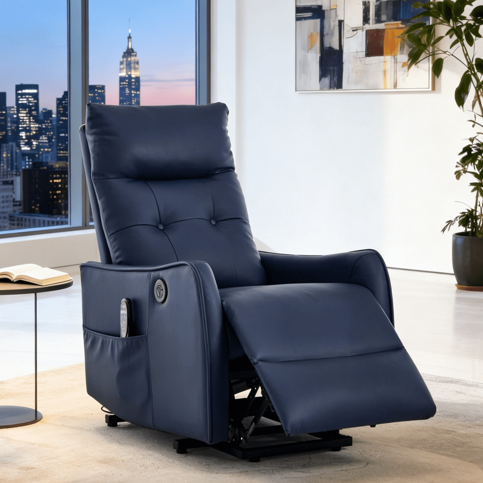 Gewnee Faux Leather Power Lift Recliner Chair with Vibration Massage & Lumbar Heat, USB Charging Port, Elderly Assist Chair for Living Room Bedroom，Blue