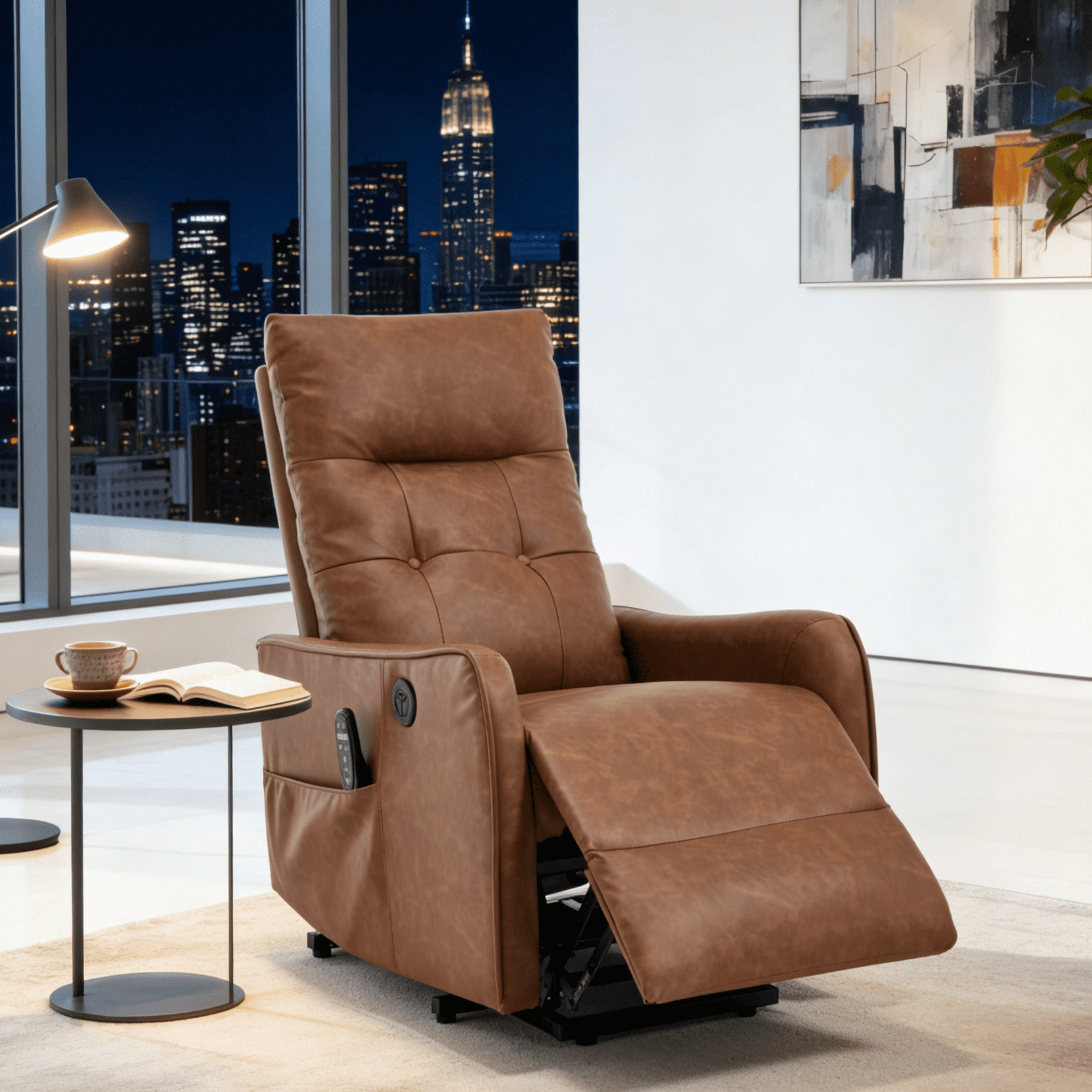 Gewnee Faux Leather Power Lift Recliner Chair with Vibration Massage & Lumbar Heat, USB Charging Port, Elderly Assist Chair for Living Room Bedroom，Brown