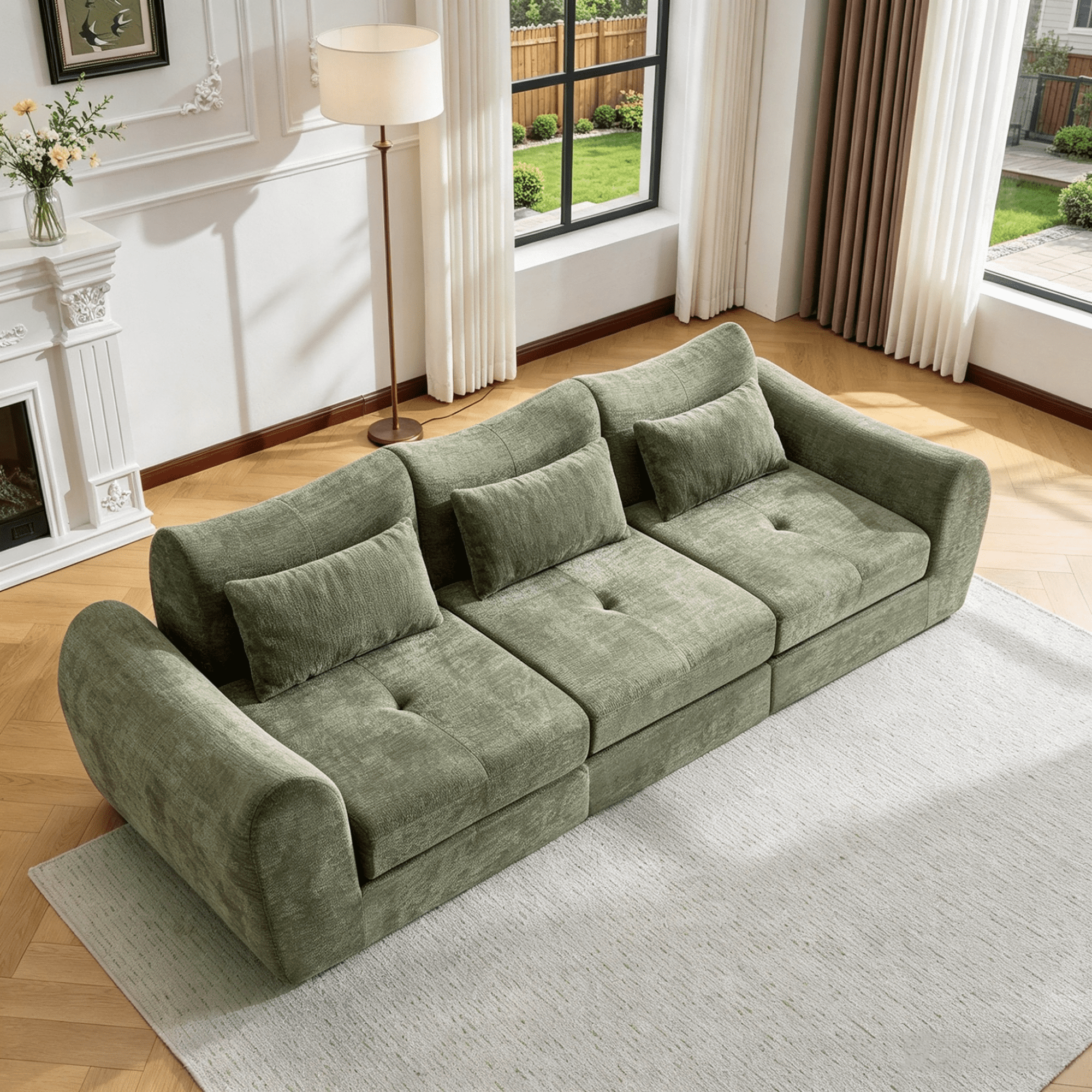 Gewnee Folding Sofa Bed,Modular Convertible Couch with Pillows,Pull Out Floor Couch,Chenille Boneless Futon Bed for Living Room,Bedroom.Green