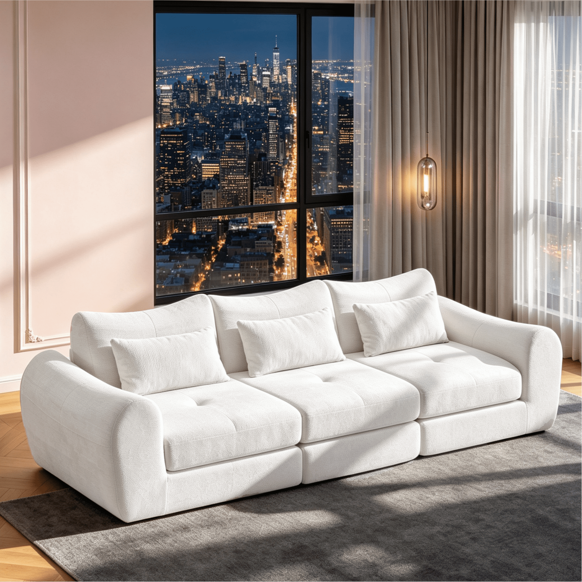 Gewnee Folding Sofa Bed,Modular Convertible Couch with Pillows,Pull Out Floor Couch,Chenille Boneless Futon Bed for Living Room,Bedroom.White