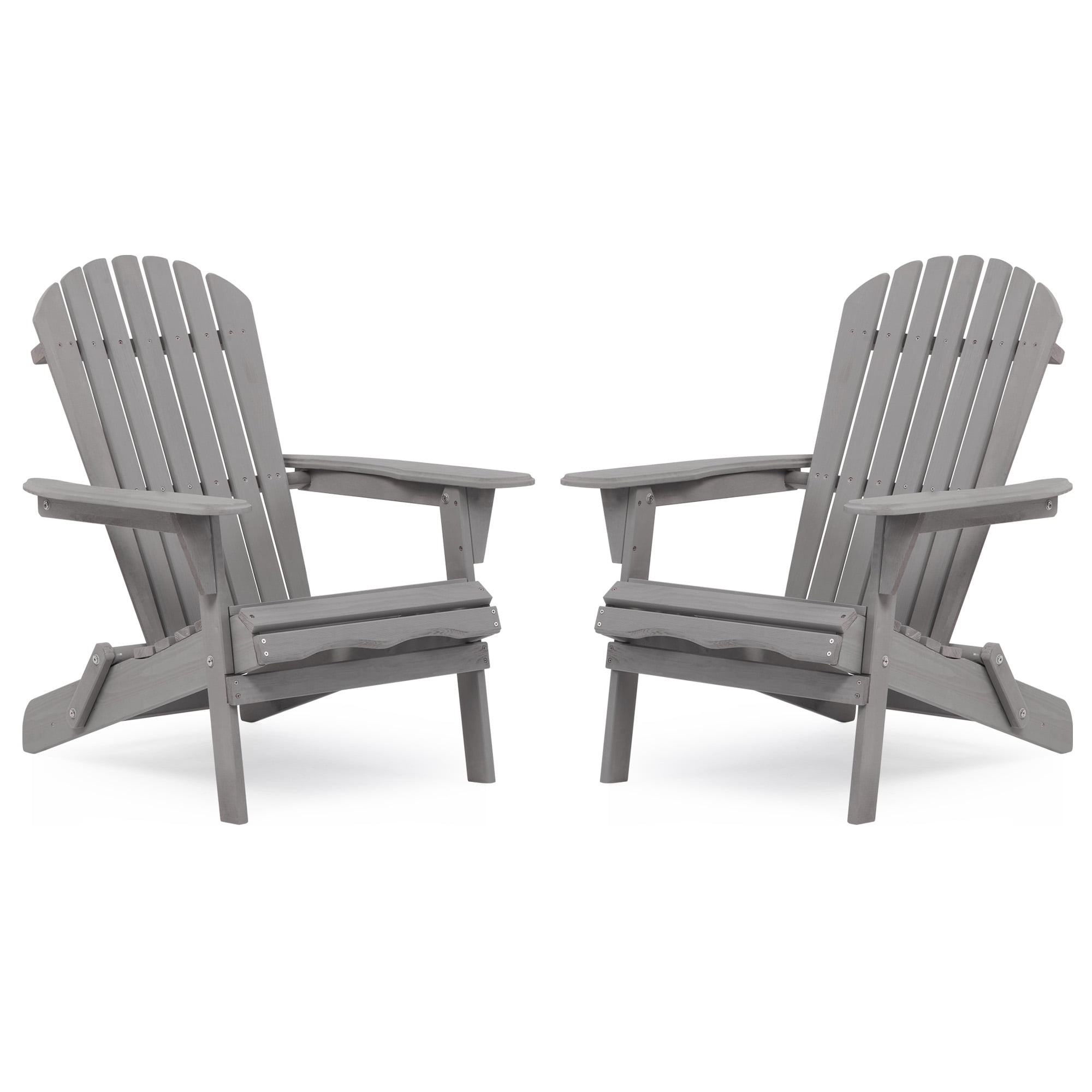 Gewnee Folding Wood Adirondack Chairs Set of 2, Outdoor Patio Chairs, Grey