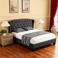 thumbnail image 1 of Gewnee Full Size Upholstered Platform Bed Frame with Adjustable Wingback Headboard,Button Tufted and Nailhead Trim,Box Spring Required.Dark Grey, 1 of 8
