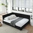 thumbnail image 1 of Gewnee Black Velvet Upholstered Full Size Multifunctional Daybed Sofa - Solid Eucalyptus Wood Frame with Backrest for Bedroom and Living Room, 1 of 13