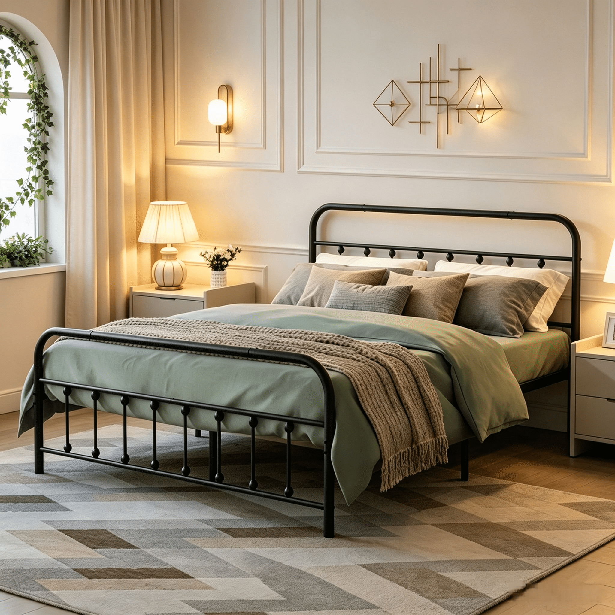 Gewnee Full Size Metal Bed Frame, All‑Metal Build, Sturdy Slats with Center Support Legs, No Box Spring Needed, Under‑Bed Storage, for Bedroom, Guest Room, Dorm & Apartment, Black