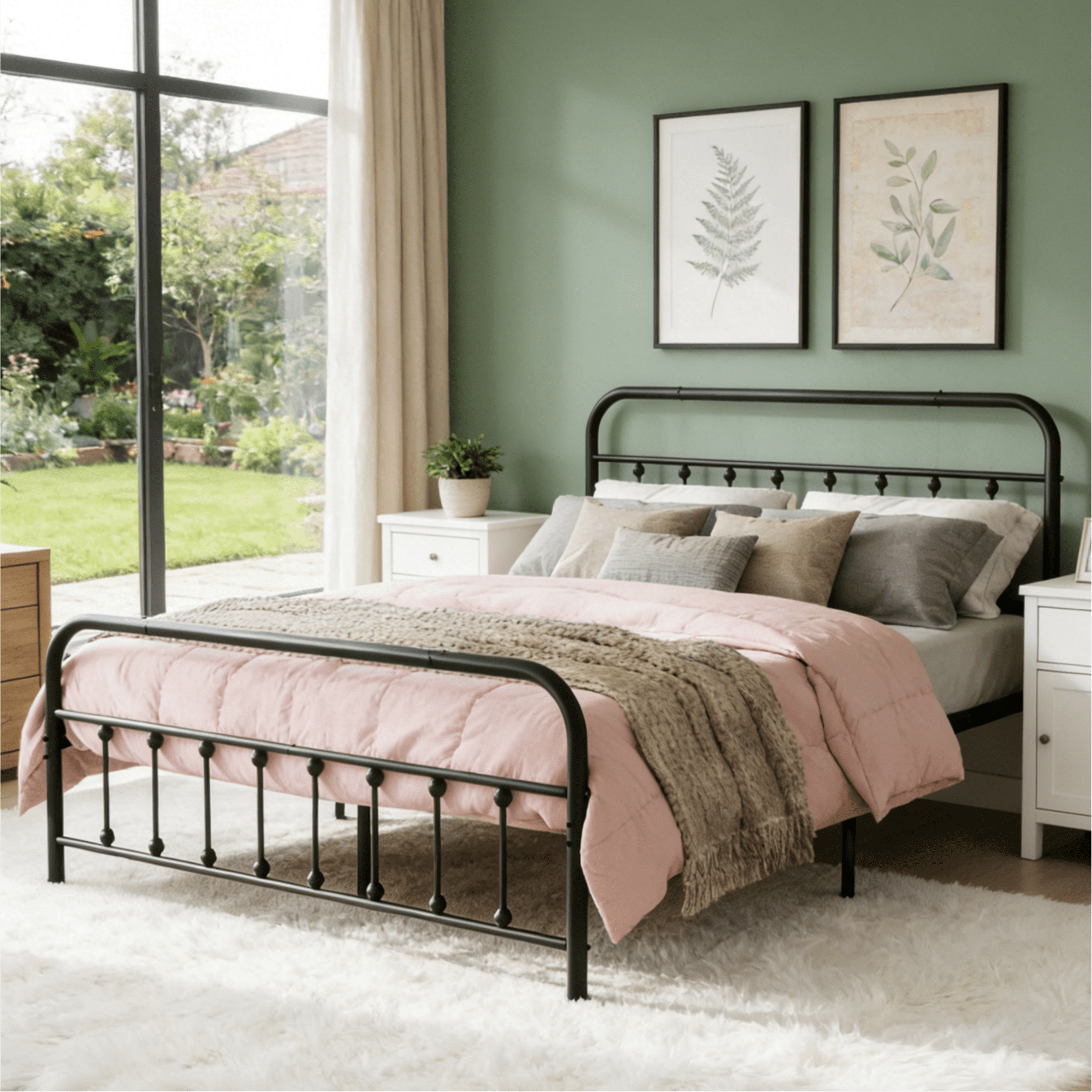 Gewnee Full Size Metal Bed Frame,No Box Spring Needed Heavy Duty Steel Slat Foundation with Under-Bed Storage,Easy Assembly Platform for Bedroom,Guest Room,Dorm