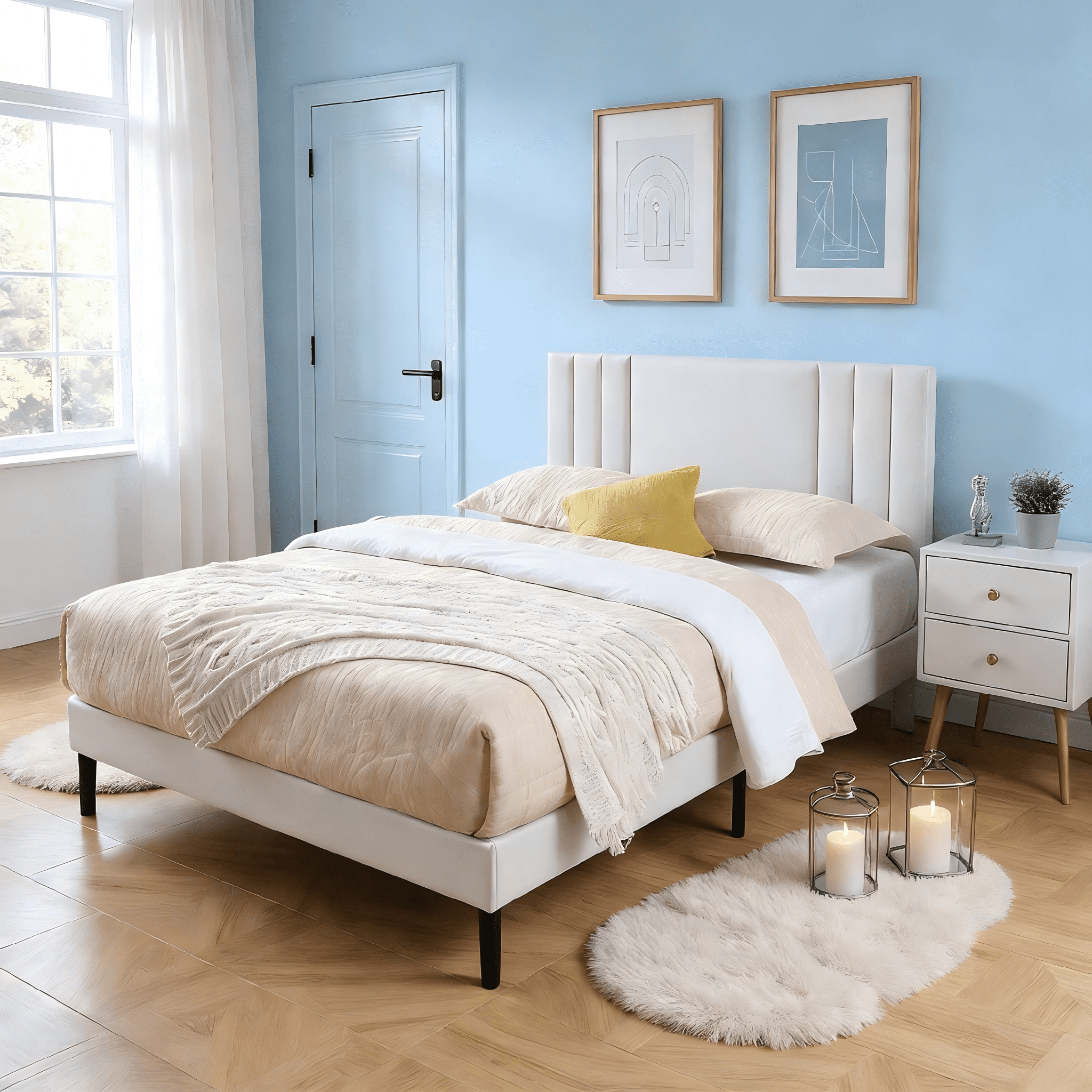 Gewnee King Size Platform Bed Frame with Adjustable Upholstered Headboard - Sturdy Wood Slats Support,Waterproof PU Leather,No Box Spring Required.