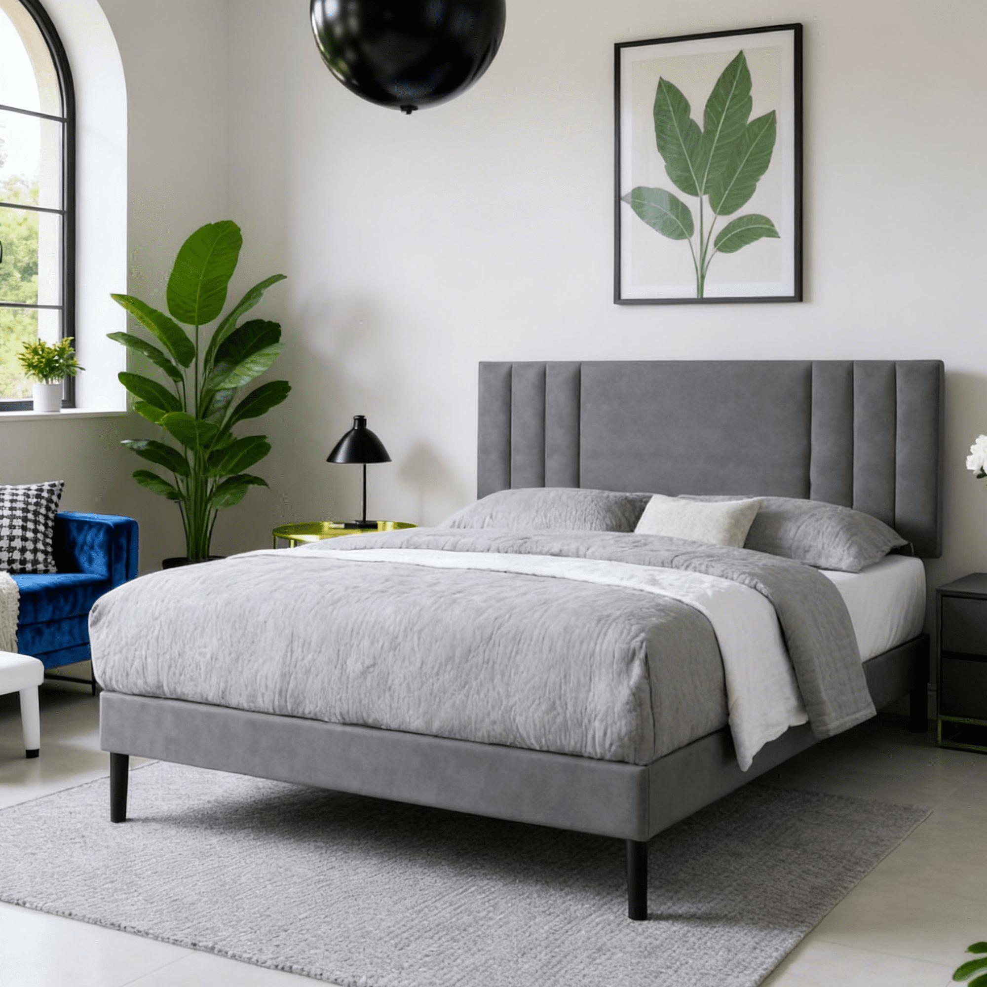 Gewnee Full Size Platform Bed Frame with Upholstered Headboard,Faux Leather,Wood Slat Support,Easy Assembly,No Box Spring Required.Gray