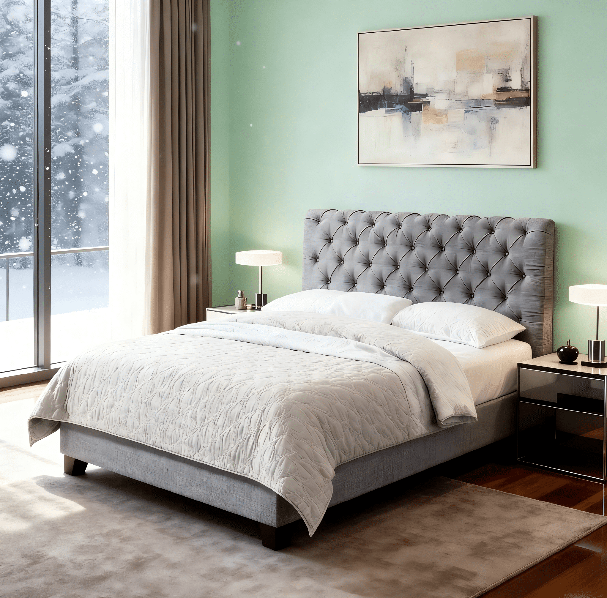 Gewnee Full Size Platform Bed Frame with Upholstered Linen Headboard, Wood Slat Support, Sturdy Construction, Box Spring Required, Grey