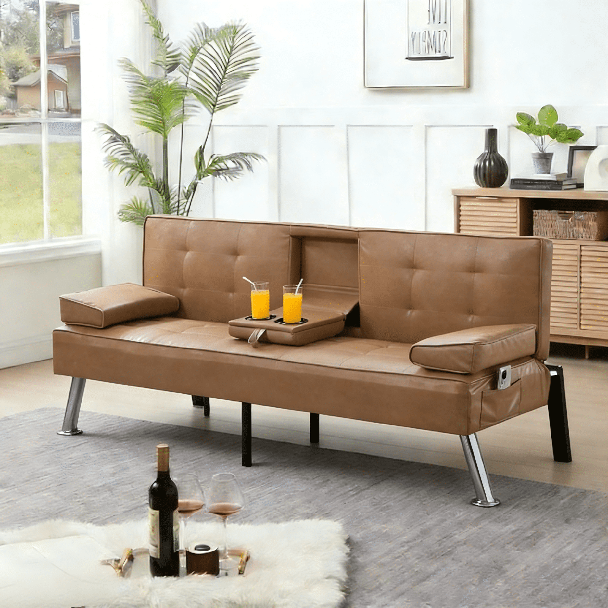 Gewnee Futon Sleeper Sofa Bed Modern PU Couch Convertible Folding ...
