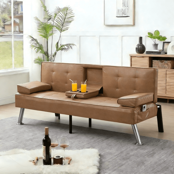 Gewnee Futon Sleeper Sofa Bed Modern PU Couch Convertible Folding ...