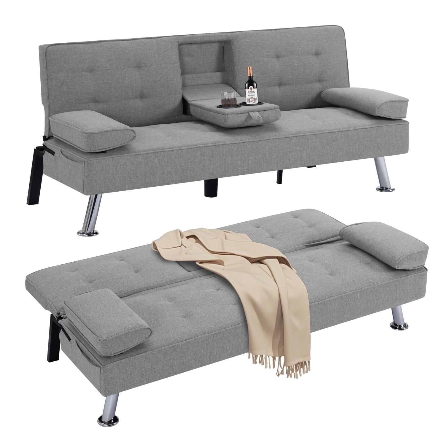 Gewnee Futon Sleeper Sofa Bed Modern Polyester Couch Convertible ...