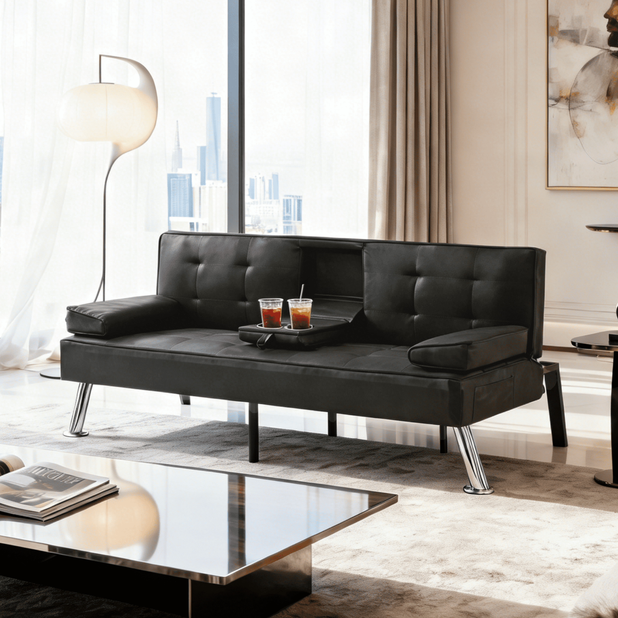 Gewnee Futon Sleeper Sofa Bed Modern PU Couch Convertible Folding ...