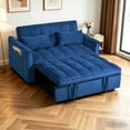 thumbnail image 1 of Gewnee Futon Sofa Bed - 52.75" Convertible Sleeper, 3-Mode Adjustable Back, Velvet Upholstery & Side Pockets - Small Space Use (Navy Blue), 1 of 13
