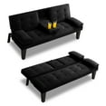 thumbnail image 1 of Gewnee Futon Sofa Bed Modern Sofa Couch Convertible Sofa Sleeper for Living Room with 2 Cup Holders, Removable Armrests (Black), 1 of 15