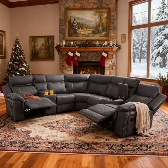Gewnee Gray 149" Manual Reclining Sectional Sofa with 2 Recliners