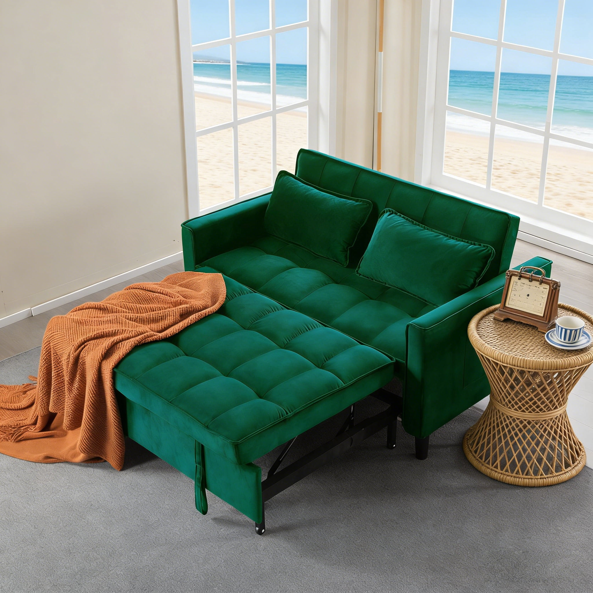 Gewnee 53.94" Pull-Out Sofa Bed – Convertible Twin Size Sleeper Bed,3 Adjustable Backrest Angles & Storage Side Pocket for Living Room,Office,Guest Room.Green