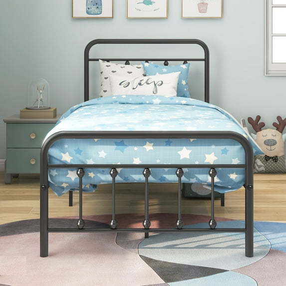 Gewnee Heavy Duty Twin Size Metal Platform Bed Frame with Headboard and Footboard,Black