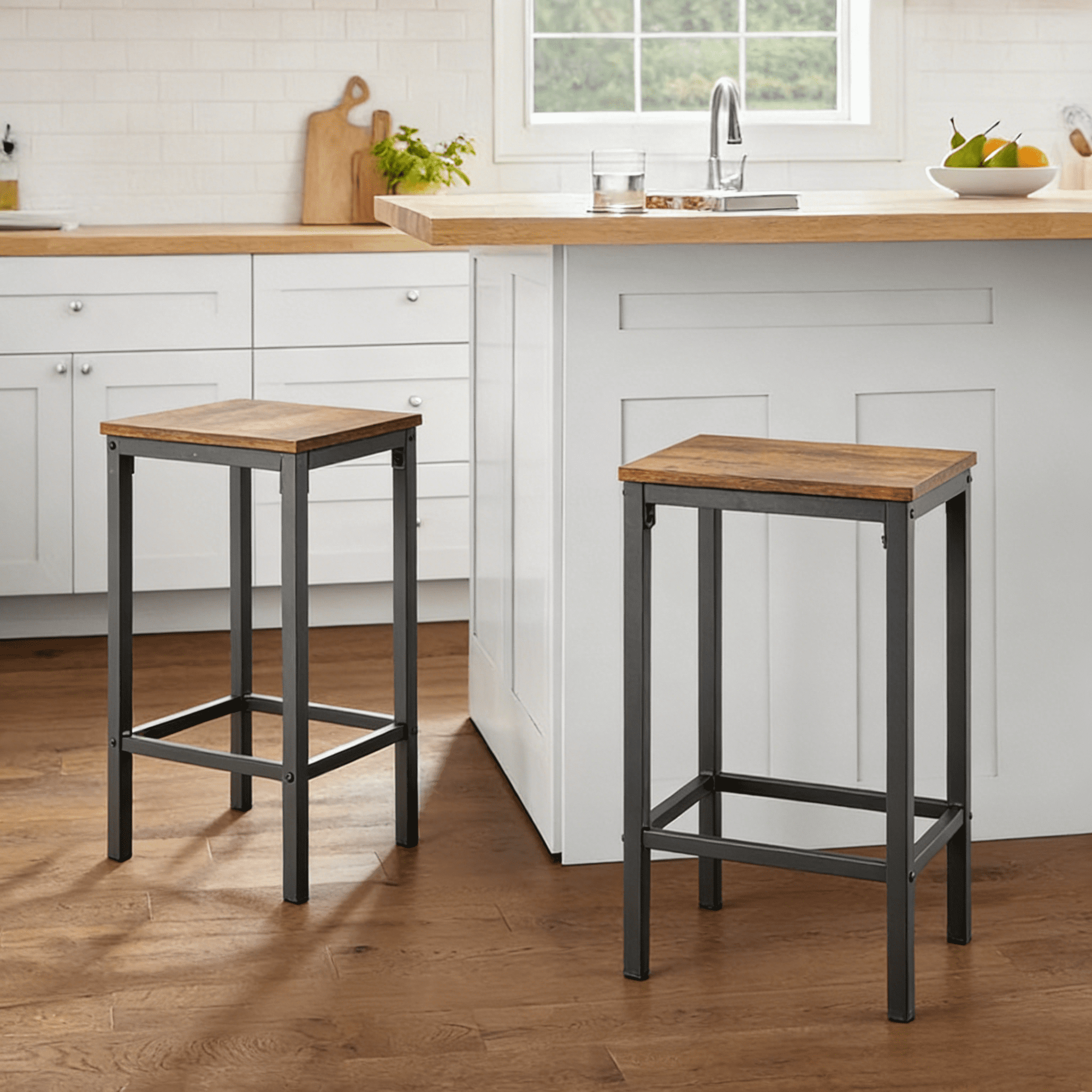 Gewnee Height Bar Stools Set of 2,26''Wooden Modern Backless Kitchen Island Stools for Dining Room,Pub,Cafe,Vintage