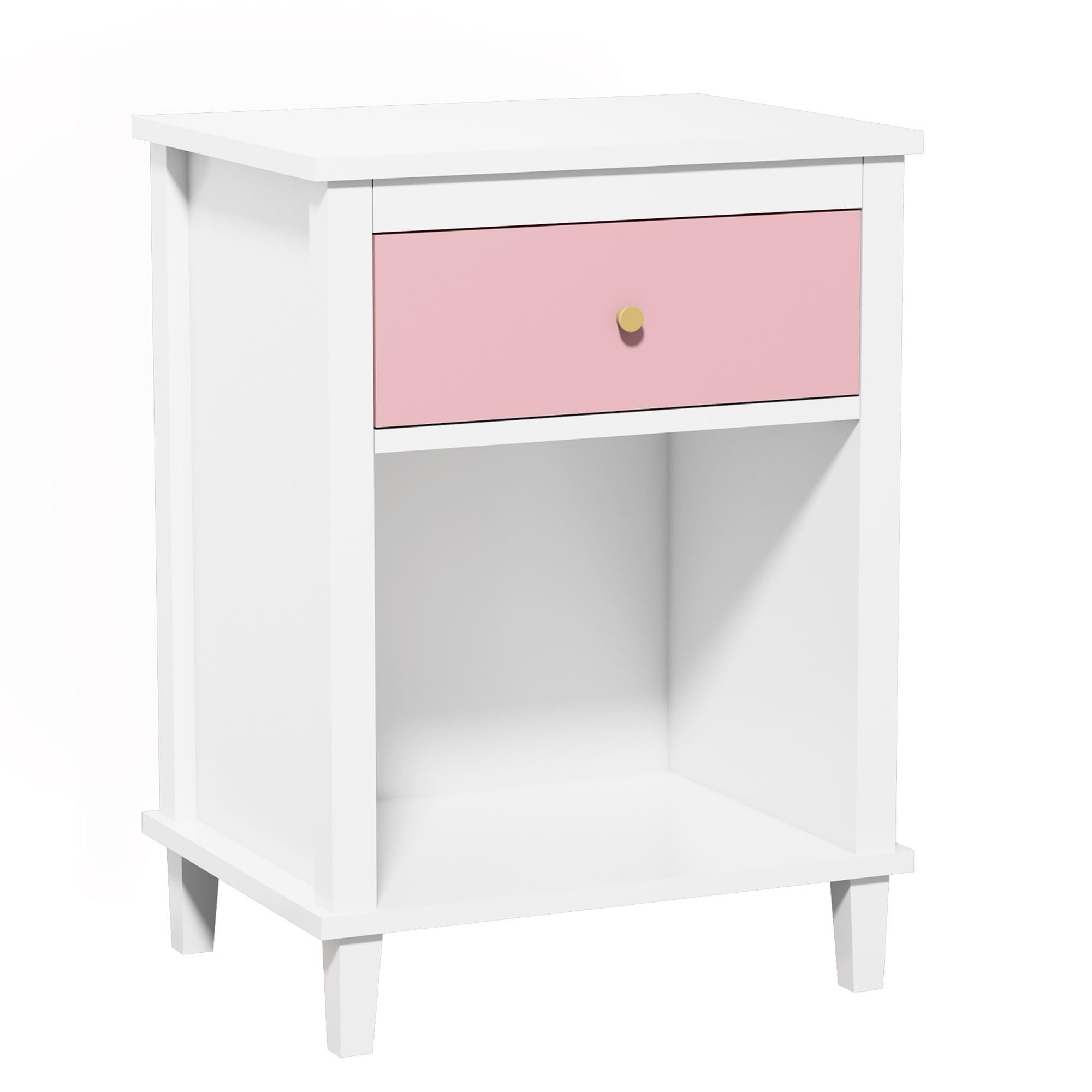 Gewnee Kid's Wooden Nightstand with Drawer and Open Cabinet for Kid's Bedroom,Pink