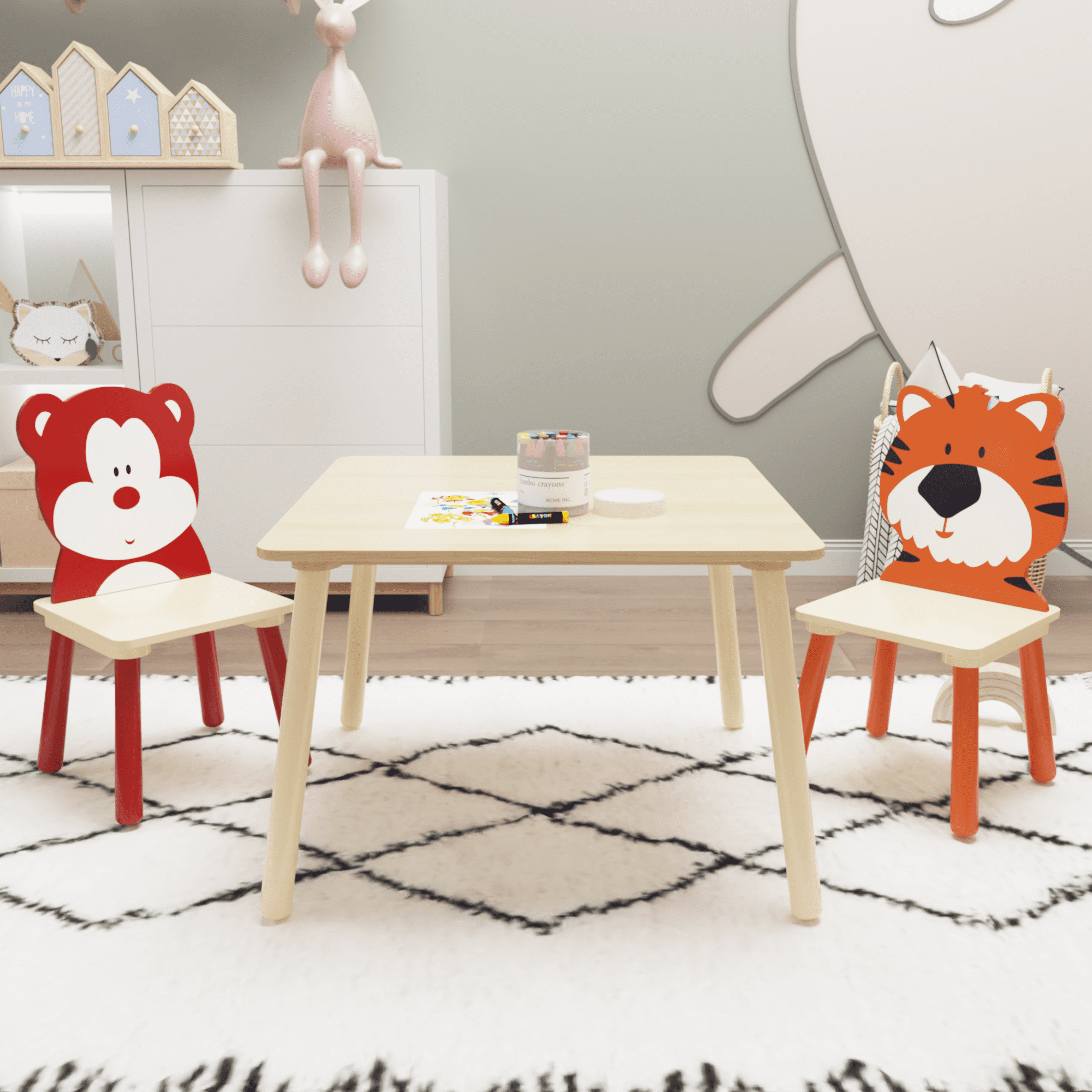 Wooden Kids Activity Table and Chair Set with Padded Seats for Fun and Comfort