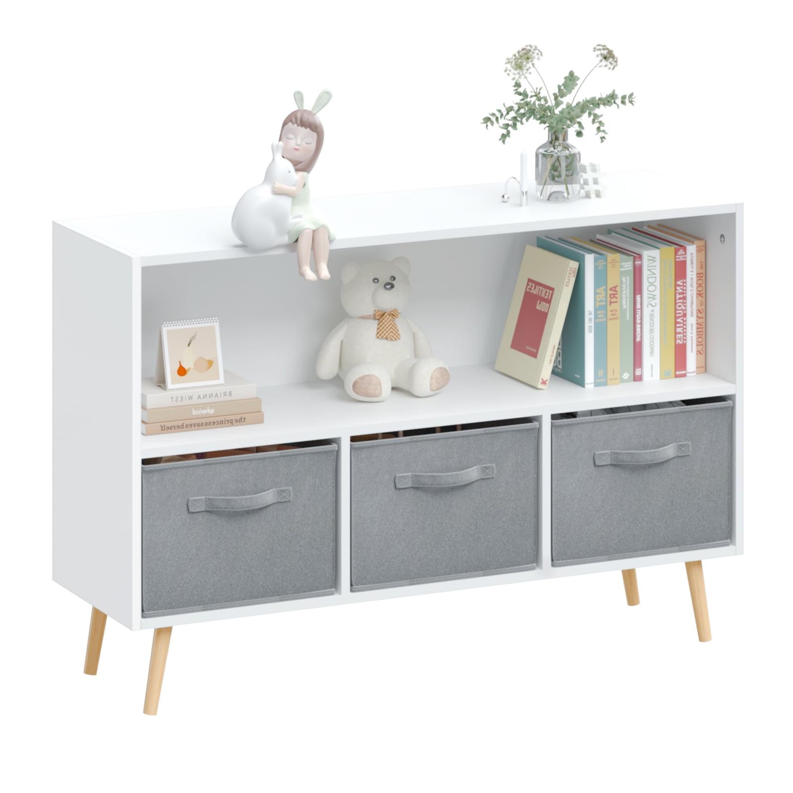 Gewnee Kids Bookcase with Drawers , Wood Bookshelf with Toy Chest Large Storage for Play Room