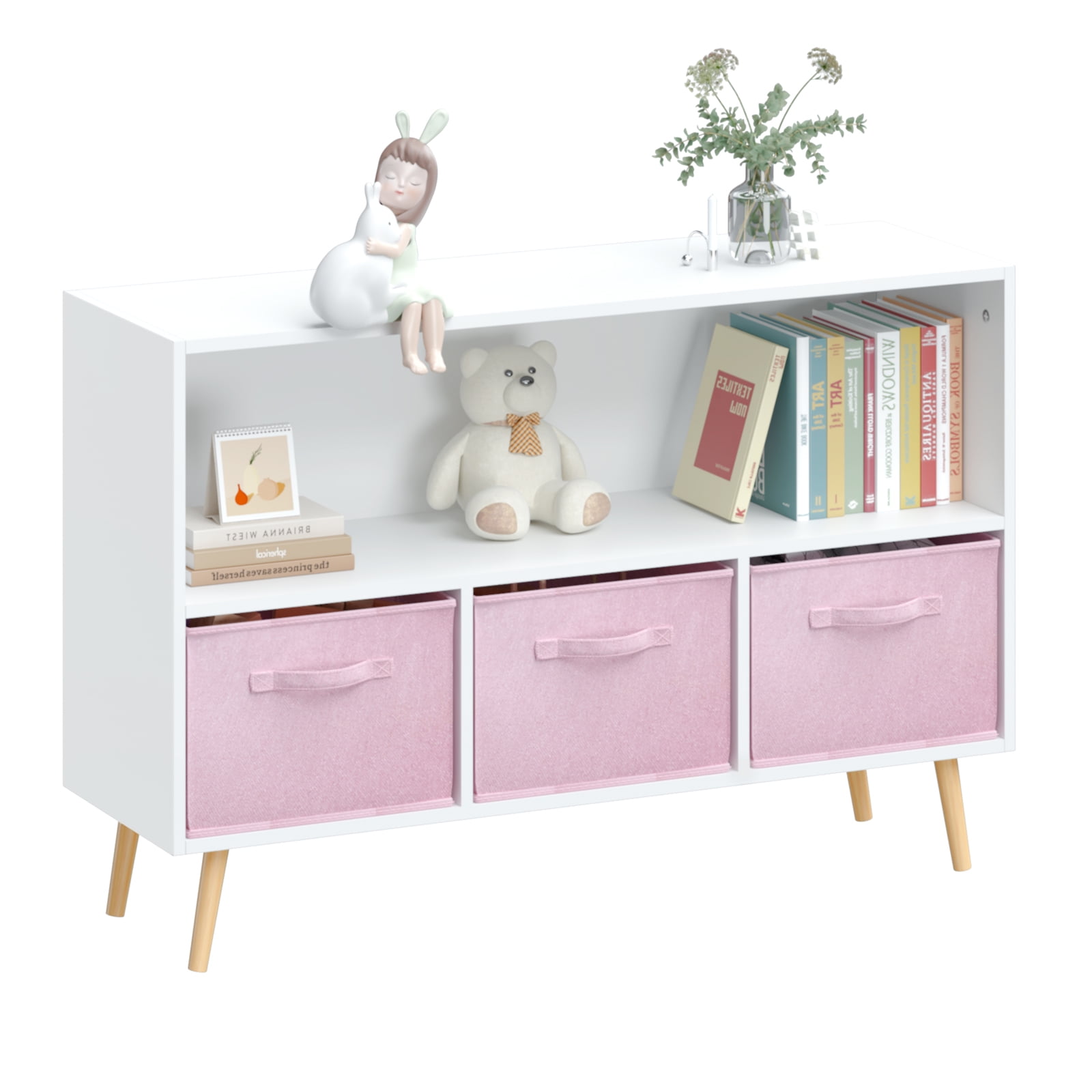 Gewnee Kids Bookcase with Drawers , Wood Bookshelf with Toy Chest Large Storage for Play Room