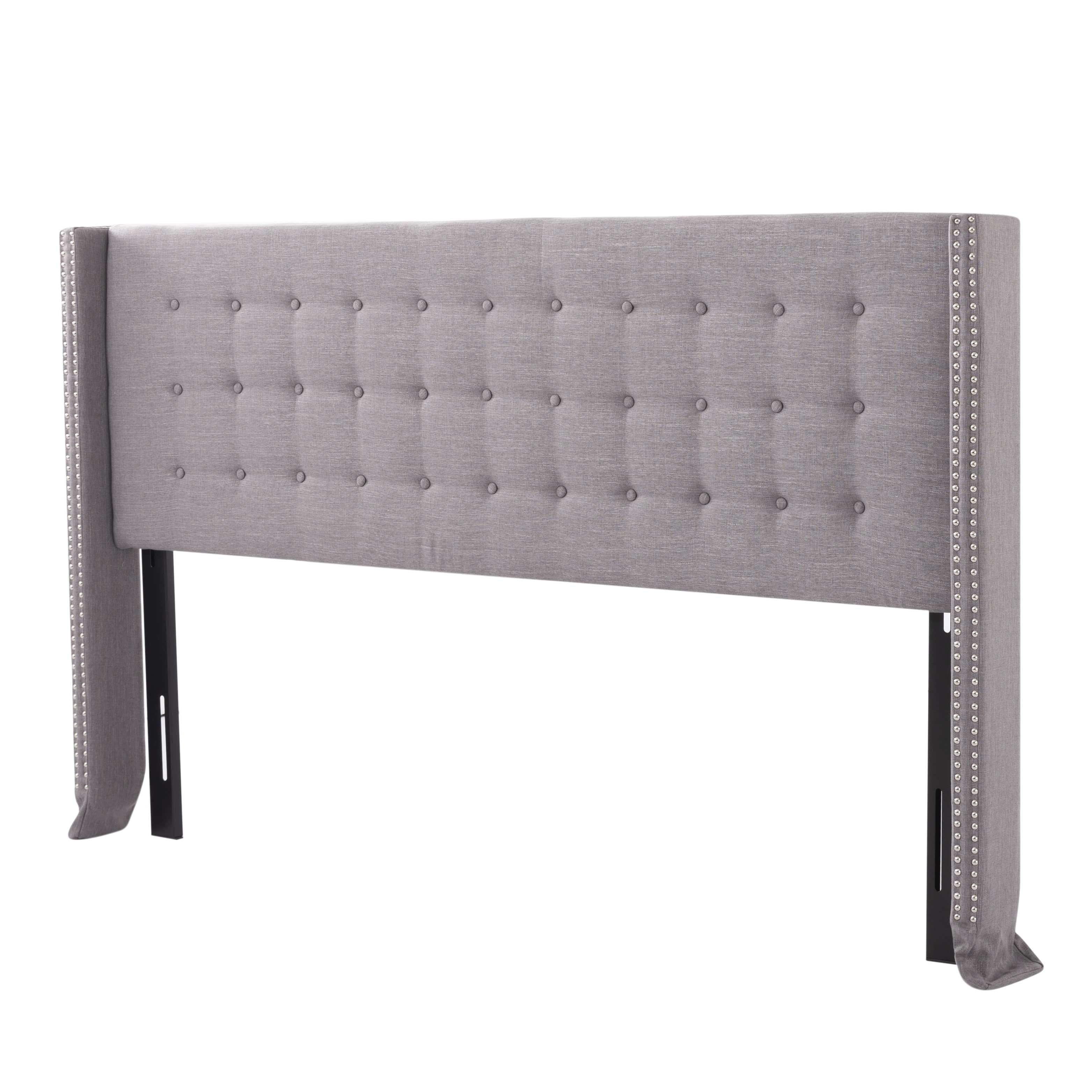 Gewnee King Upholstered Headboard 82.68" Linen Dark Grey Adjustable Height Wingback with Nail-Head Trim for Bedroom