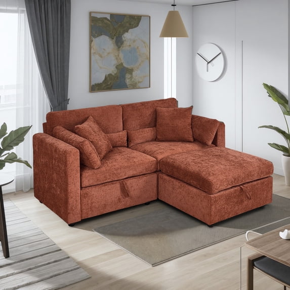 Gewnee L Shape Loveseat with Ottoman, Free Combination Modular Convertible Sectional Storage Sofa for Living Room