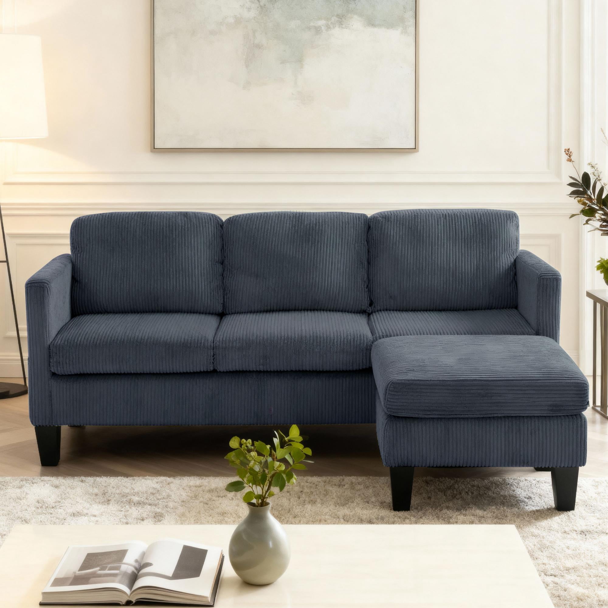 Gewnee L-Shaped Sofa,Modern Three-Seaters Upholstered Sofa,Sectional Sofa with Storage Ottoman and Side Pockets,Suitable for Apartments and Living Rooms.Dark Grey