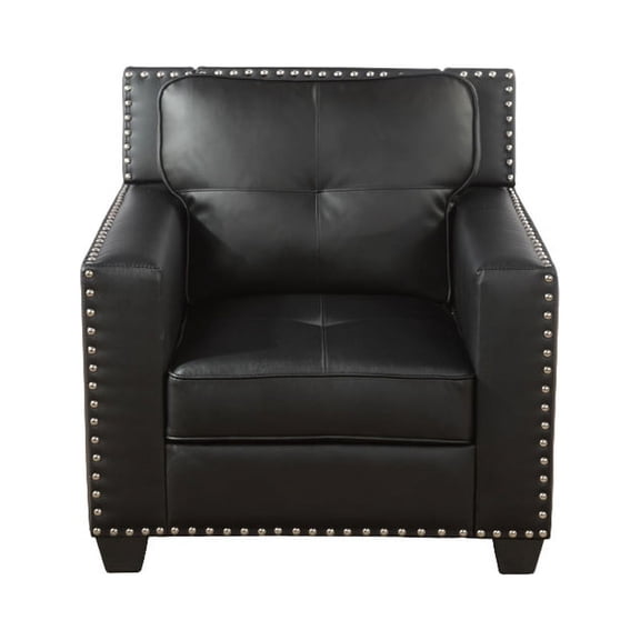 Gewnee Leather Upholstered Armchair Accent Chair with Nailhead Trim,Black