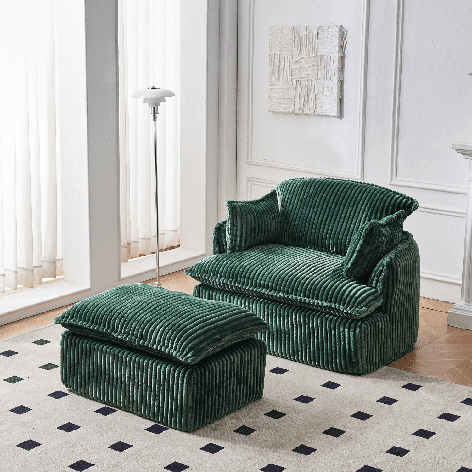 Gewnee Convertible Corduroy Armchair with Ottoman - Modern Compressed for Small Spaces, Living Room