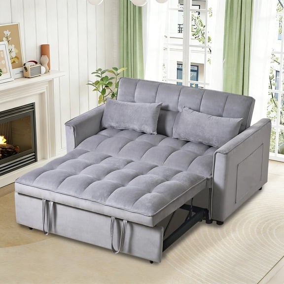 Gewnee 52.75" Convertible Sleeper Sofa Bed Adjustable Backrest with Pillows for Living Room Apartment.Light Grey