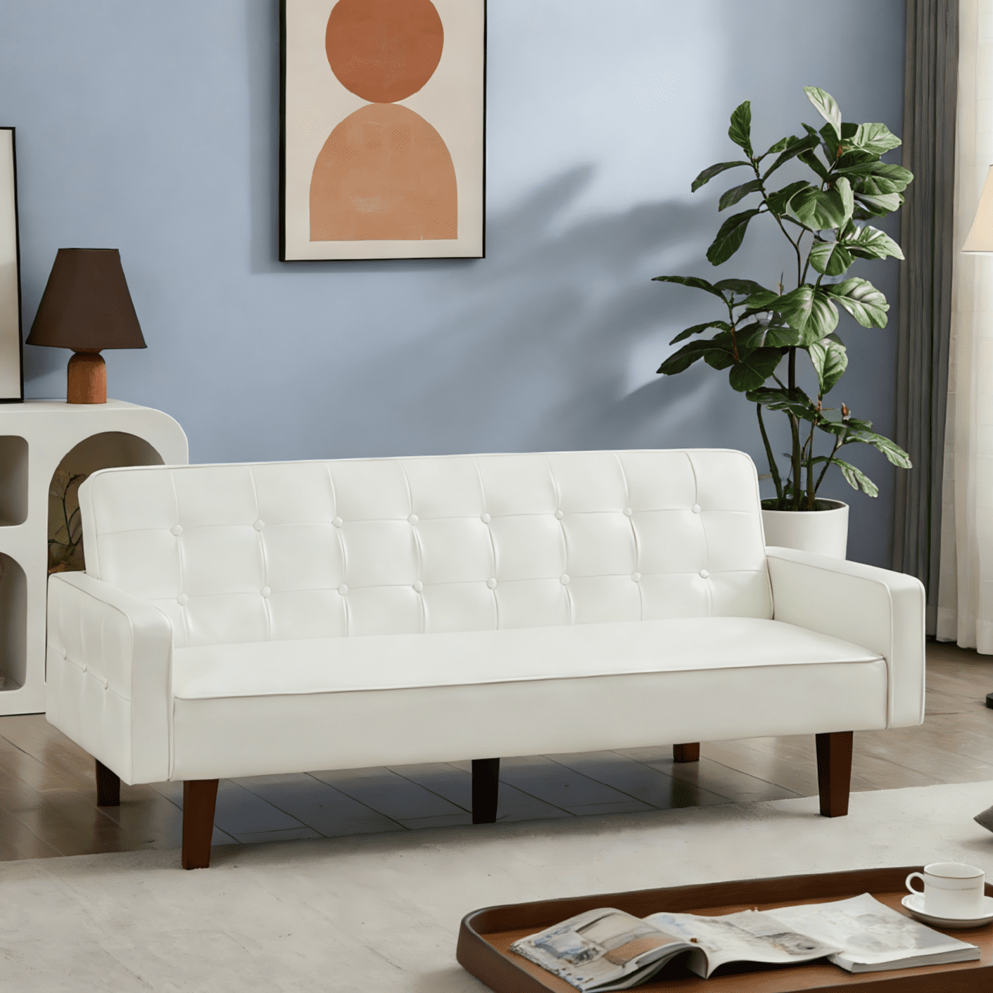 Gewnee Loveseat, Classic Button-Tufted PU Leather 2-Seat Loveseat with ...