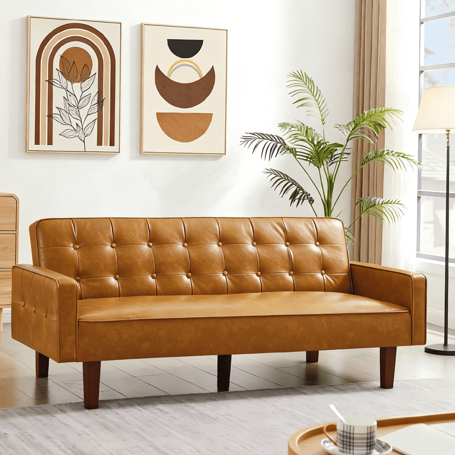 Gewnee Loveseat, 2-Seat PU Leather Classic Button-Tufted Loveseat with ...